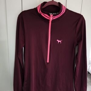 PINK Victoria's Secret Ultimate Maroon and Bright Pink Half Zip Top
